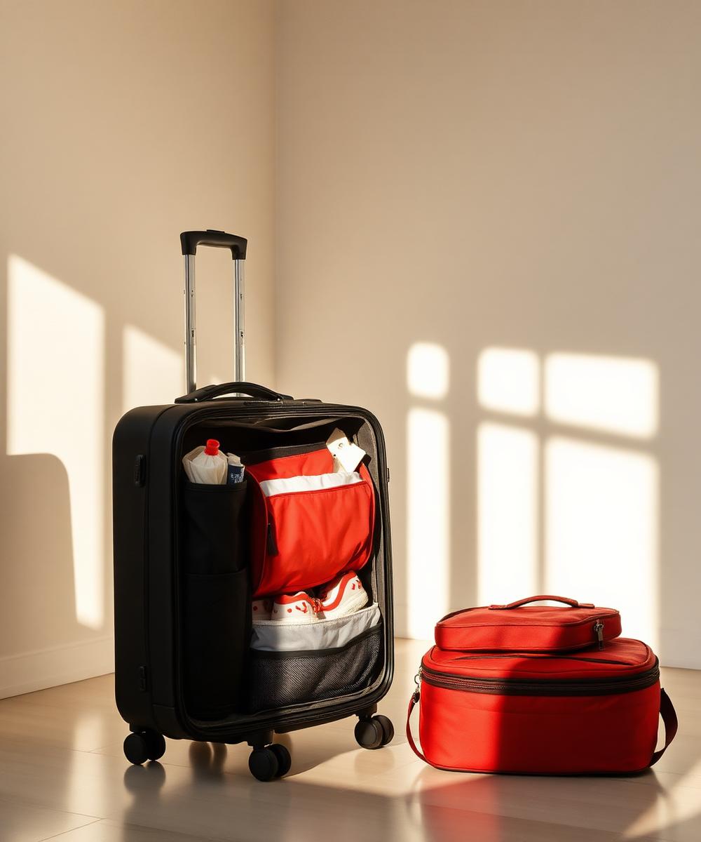 Mala de viagem moderna com organizadores e acessórios de bagagem